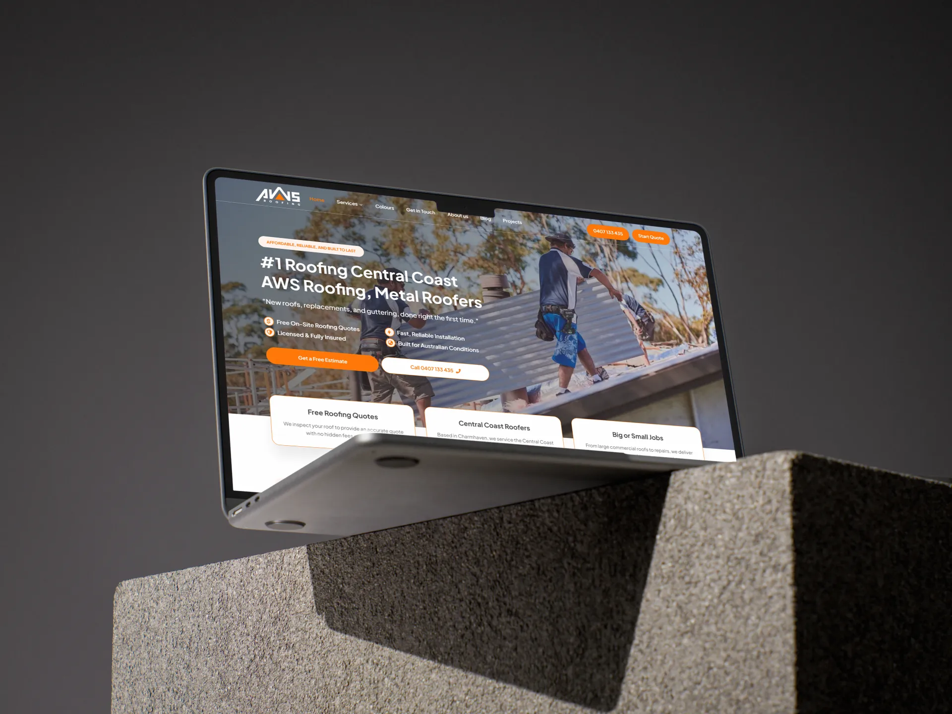 AWS Roofing website mockup
