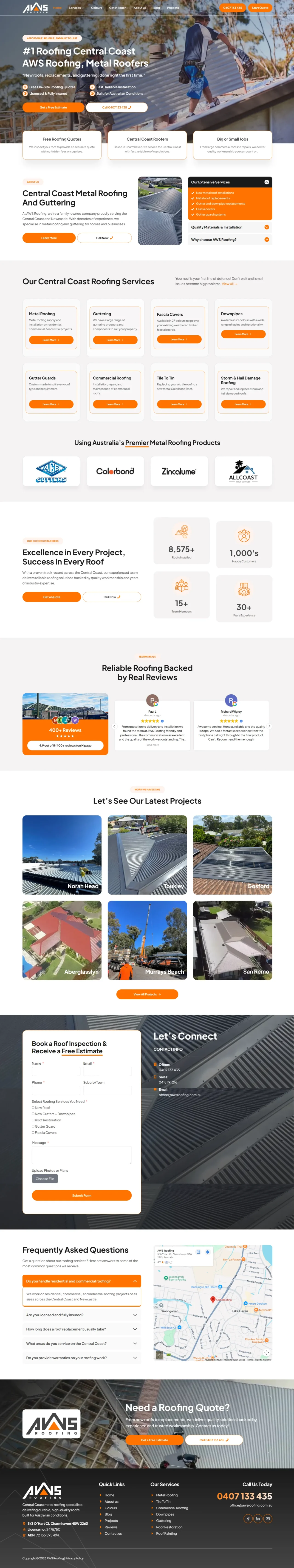 AWS Roofing website, full page
