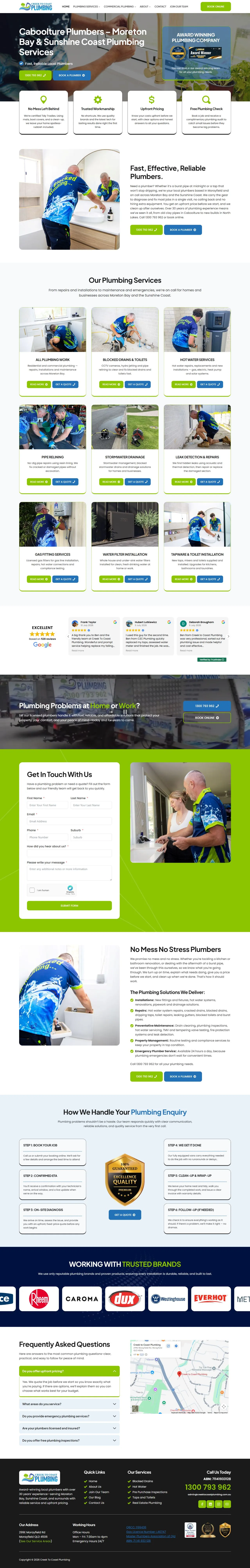 Creek to Coast Plumbing website, full page
