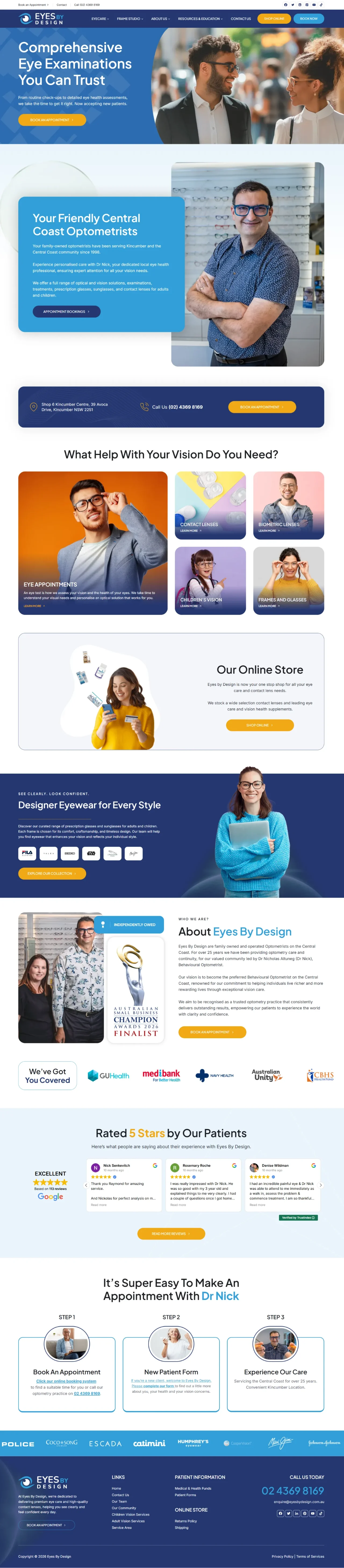 Eyes By Design website, full page