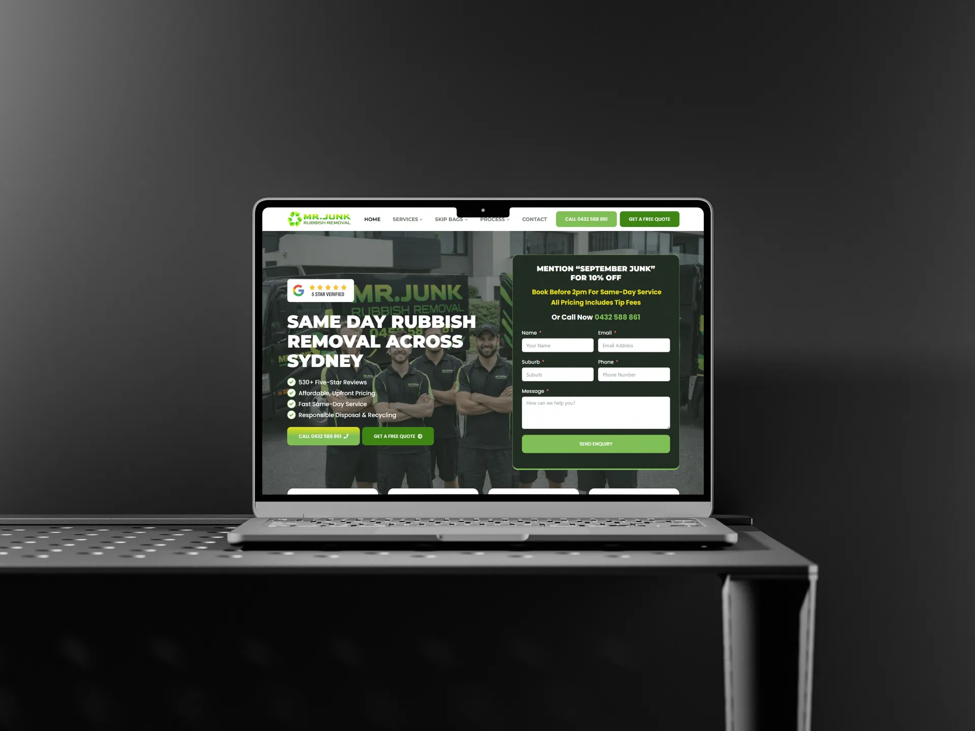 Mr. Junk Rubbish Removal website mockup