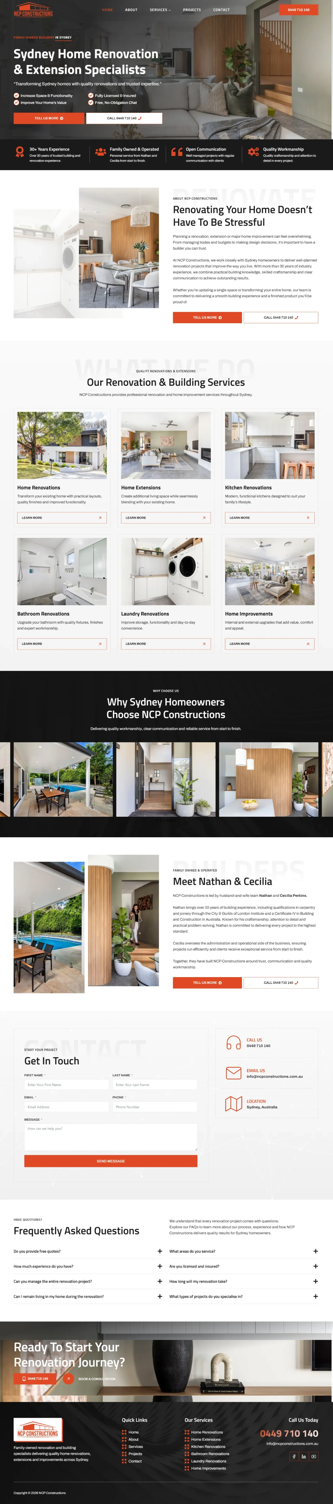 NCP Constructions website, full page