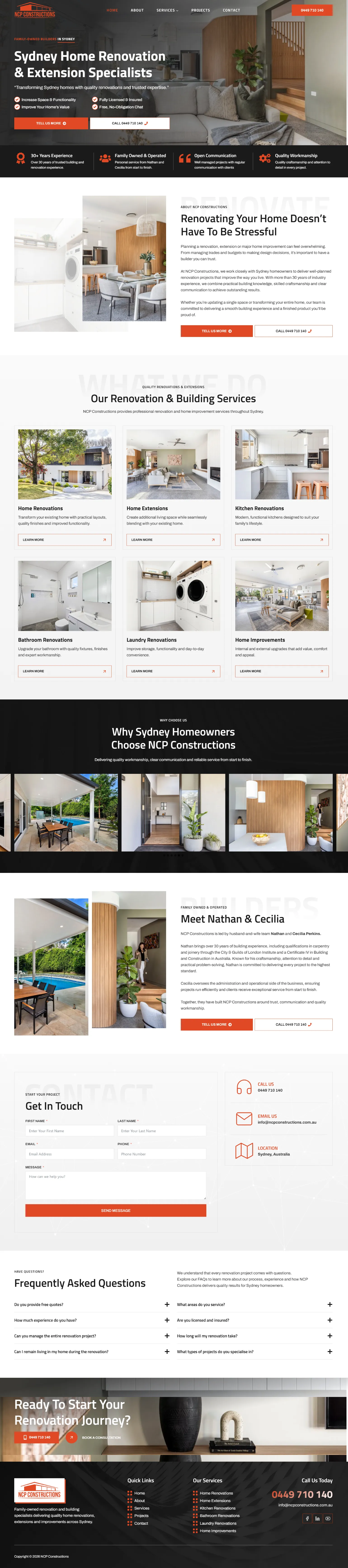 NCP Constructions website, full page