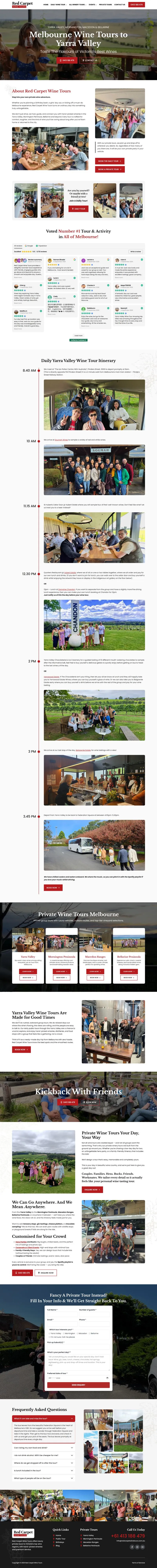 Red Carpet Wine Tours website, full page